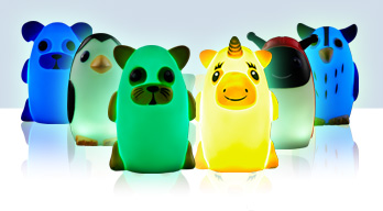 Bright Time Buddies - The nightlight you can take with you! Soft body for squeezable fun that has a rotating colorful light. 