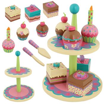 Stephen Joseph Sweet Treats Cupcake Stand with cakes, brownies, utensils. All wooden pieces!