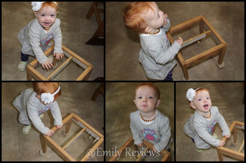 The Little Balance Box is a small table that is the perfect height for infants and toddlers.  It encourages babies to pull themselves up and then slides easily on carpet or hard floor and helps provide a stable place to hold on to and walk!