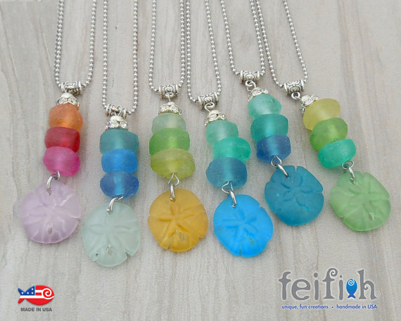 Recycled Glass Sand Dollar Necklaces