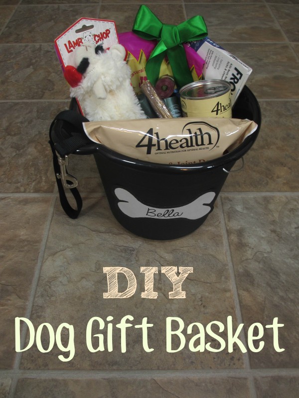 DIY gift basket idea for dogs for christmas. Or for use at a raffle or to donate to a shelter or humane society. 
