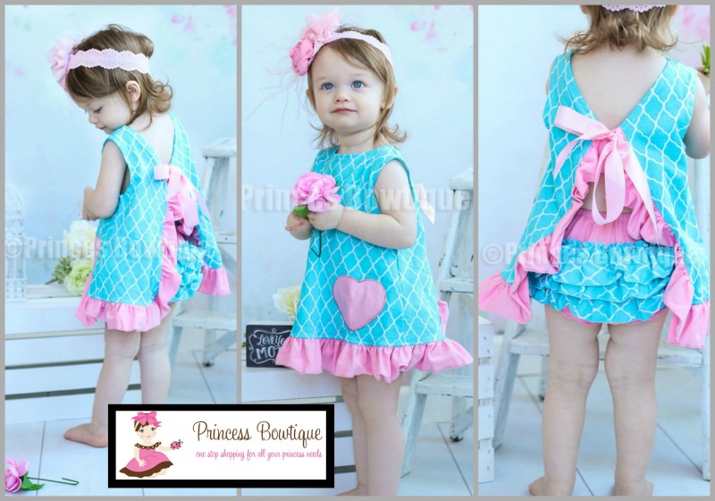 Princess Bowtique Blue and Pink Swing Top and Ruffled Bloomers Baby Boutique Clothes