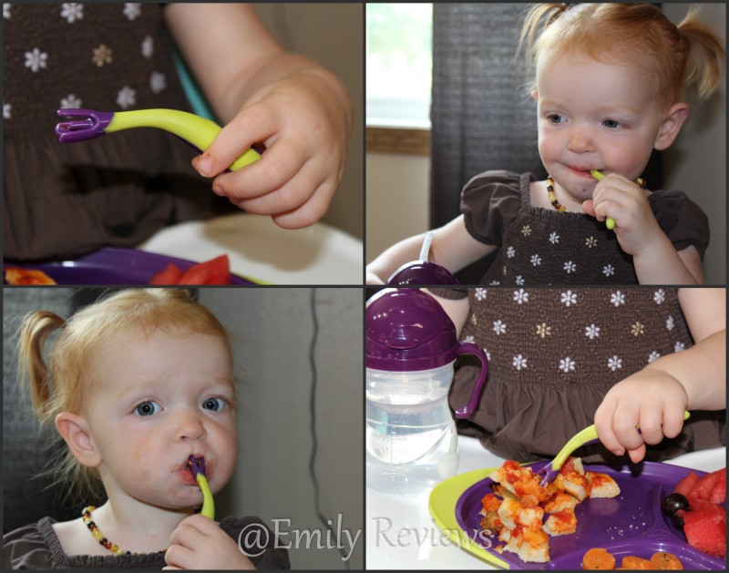 b.box Innovative Baby & Toddler Feeding Essentials: Sippy Cup Grape, Bowl & Straw in passion splash, plate in passion splash, and Toddler Cutlery Set in passion splash.