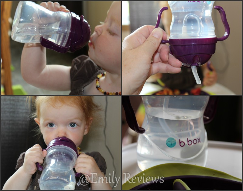 b.box Innovative Baby & Toddler Feeding Essentials: Sippy Cup Grape, Bowl & Straw in passion splash, plate in passion splash, and Toddler Cutlery Set in passion splash. This weighted sippy cup is awesome!