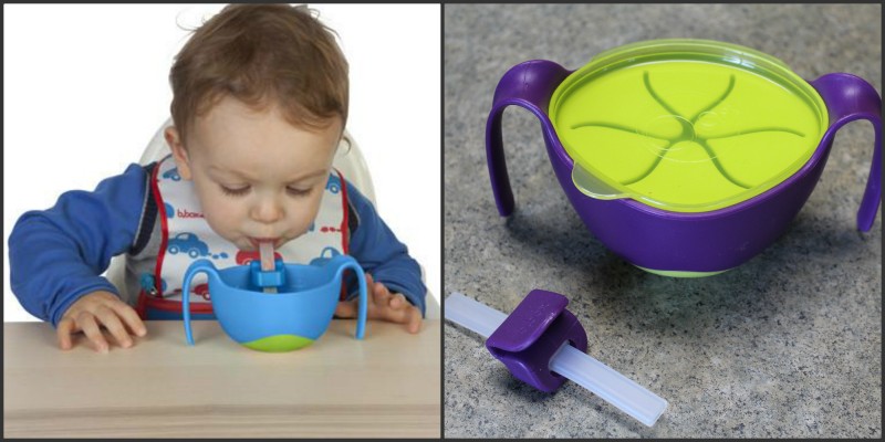 b.box Innovative Baby & Toddler Feeding Essentials: Sippy Cup Grape, Bowl & Straw in passion splash, plate in passion splash, and Toddler Cutlery Set in passion splash. This weighted sippy cup is awesome!