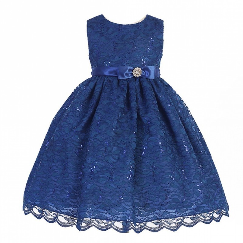 Sophia's Style Christmas Dress in a gorgeous, deep blue. Crayon Kids Little Girls Royal Blue Lace Overlay Brooch Christmas Dress 2T-6