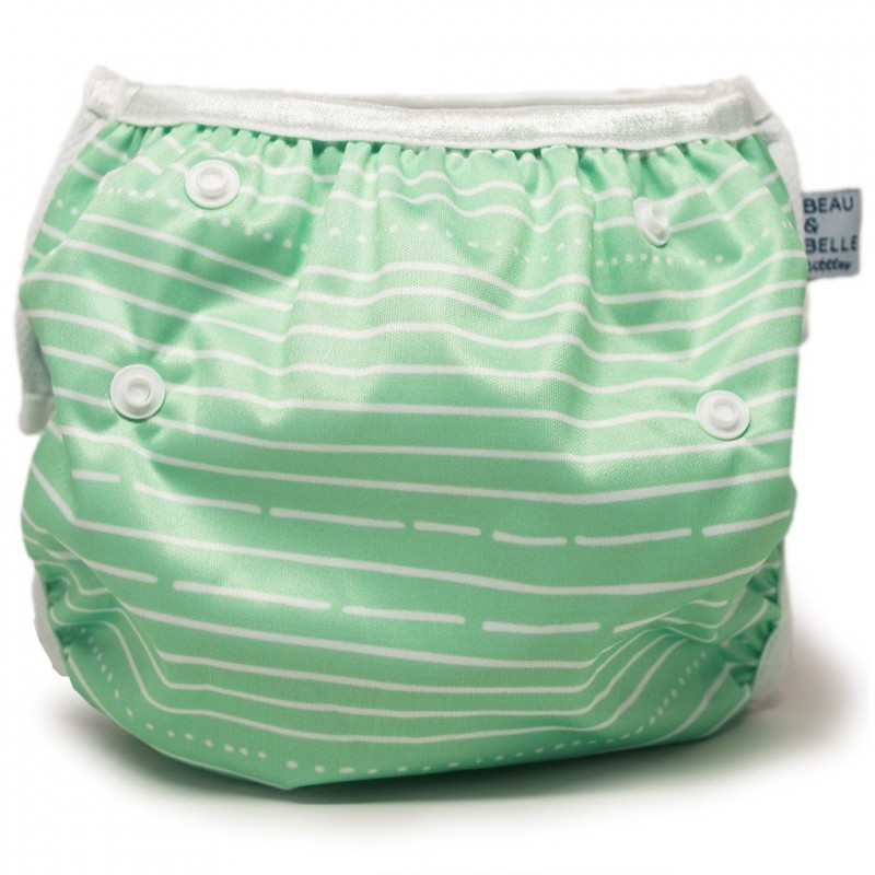 Beau & Belle Nageuret Premium Reusable Swim Diaper, Adjustable 0-3 Years (Green Stripes)