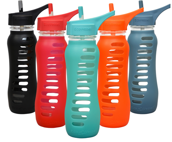 Eco Vessel SURF Sport Recycled Glass Water Bottle with Flip Straw Top - 22 oz.