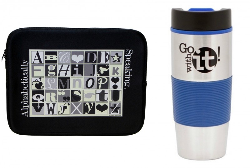 Teacher Peach Laptop Alphabet Designed Protective Case and Go With It Travel Mug