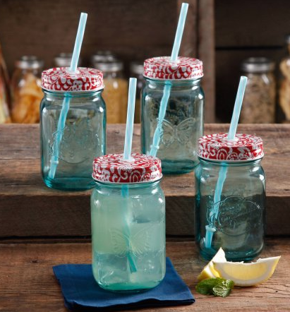 Pioneer Woman Mason Jars with Lids and Straws