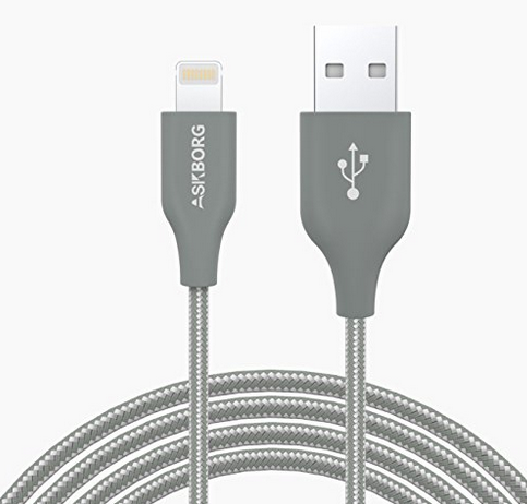 Askborg ~ Mobile Charging Accessories For Smartphones ~ Askborg ChargeTube 3.3ft 1m Nylon Braided USB Cable with Lightning Connector [Apple MFi Certified] for iPhone 6s Plus / 6 Plus, iPad Pro, Air 2 and More (Gray) 