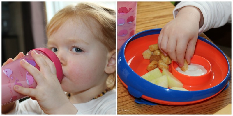 The First Years Mealtime Essentials ~ Perfect Home Or On The Go ~ Stackable Sippy Cups. Spill proof with one piece easy to clean lids. 9 ounce size, , perfect for on the go!! {Emily Reviews}