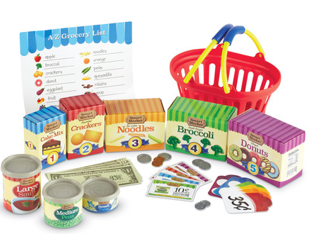Learning Resources ~ New Sprouts Smoothie Maker & Smart Market - Whether your child wants to be a shopper or a grocer, they will love playing with the items in the Smart Market. They can work on reading, writing, math skills and more! Included pieces work great with our cash registers! - {Emily Reviews}