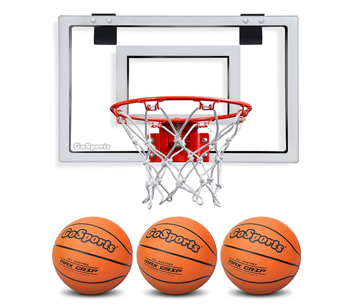 GoSports Mini Hoop Pro & Mini Basketballs {Perfect Gift For Those Kids Going Off To College!} Turn any bedroom, office or dorm into a Basketball court with the GoSports Mini hoop. This scaled down version of an official Basketball hoop hooks onto any door in seconds and has a spring-loaded rim for dunking. The game includes 3 premium 5" basketballs with a max grip textured surface for accurate shooting. Other sets that only include 1 ball make you spend more time chasing missed shots rather than playing. The standard size backboard measures 18" x 12" while the Pro size measures 23" x 16". this is a must have for Basketball enthusiast of any age and comes Retail packaged for the perfect gift. (Emily Reviews)