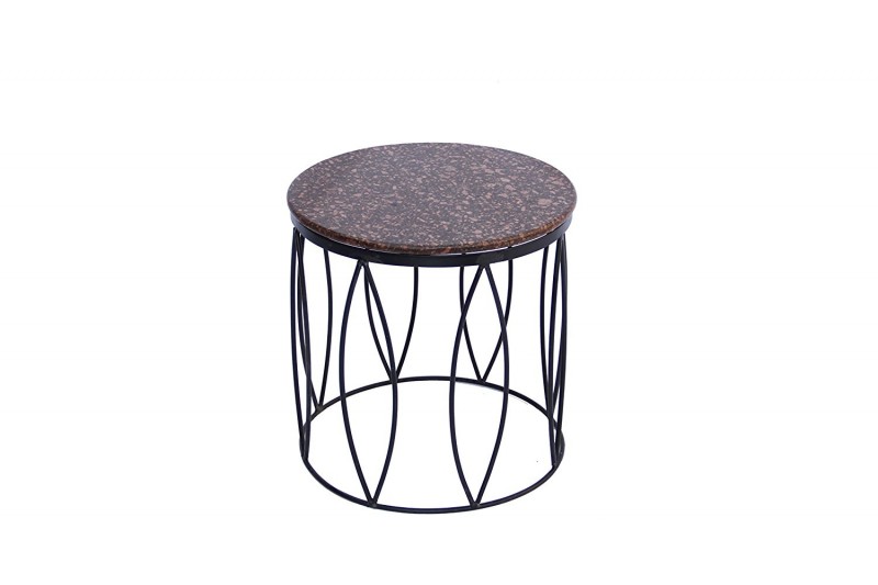 Casagear Contemporary Style Iron Base Side Table With Marble Top