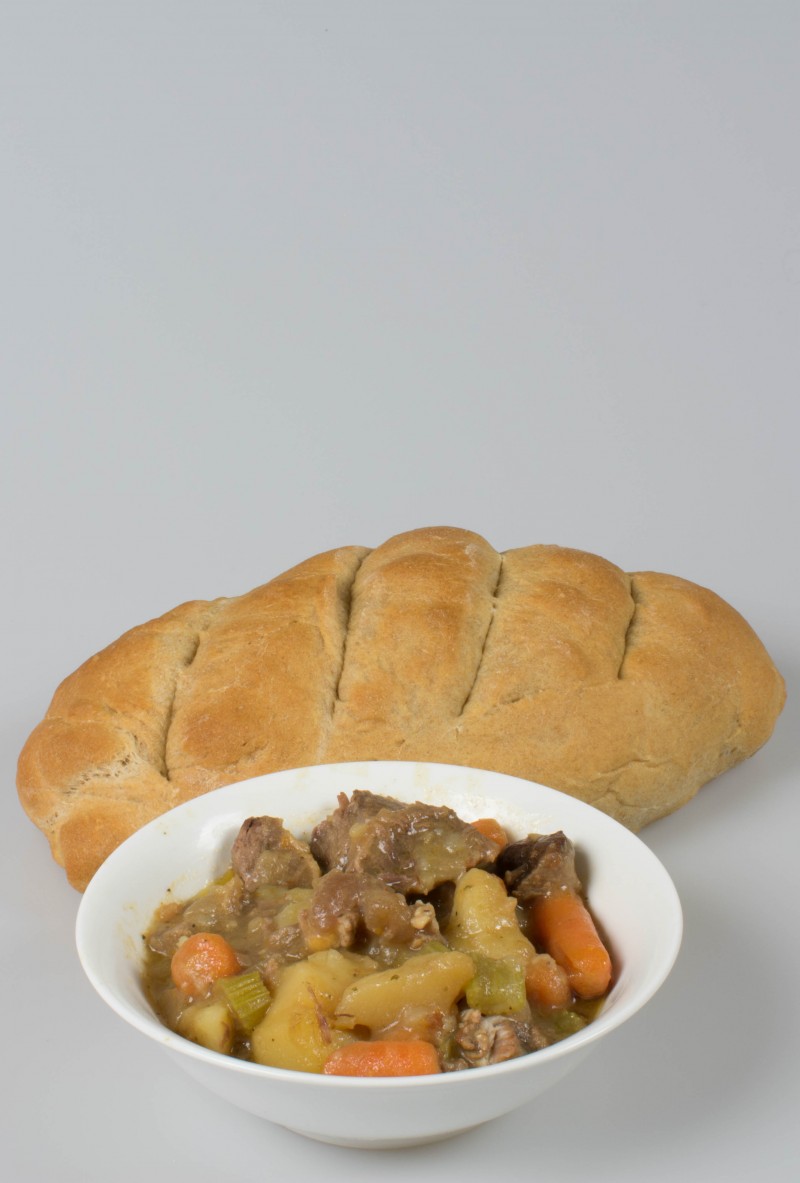 beef stew and homemade bread