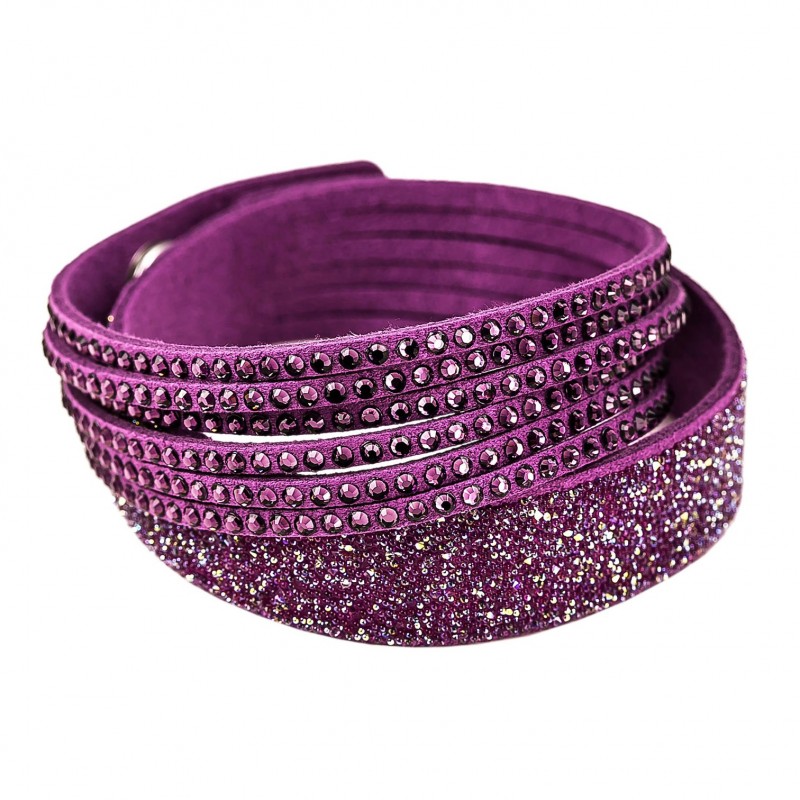 Swarovski Slake Purple Duo Crystal Accented Women's Adjustable Alcantara Bracelet