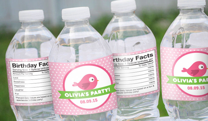 Birthday party water bottle labels