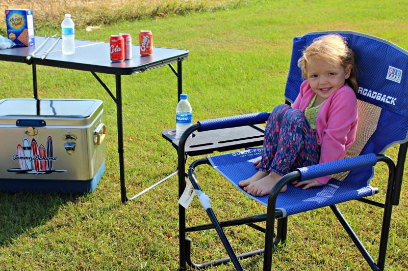 RIO Brands Camping Gear - Centerfold Table, Stainless Steel Cooler, Director's Chair with Side Table, and Sleeping Cot