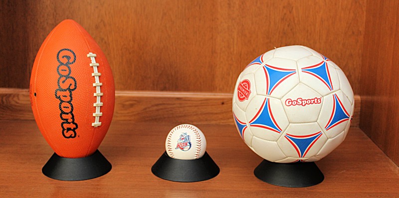 GoSports Memorabilia Ball Stand & Sports Ball Holder (Basketball, Baseballs, Footballs, Soccer Balls) - 3 Pack Matte Black