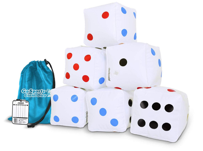 GoSports Giant 6" Inflatable Dice 6 Pack with Tote Bag and Dry Erase Scoreboard for Rollzee and Farkle Games