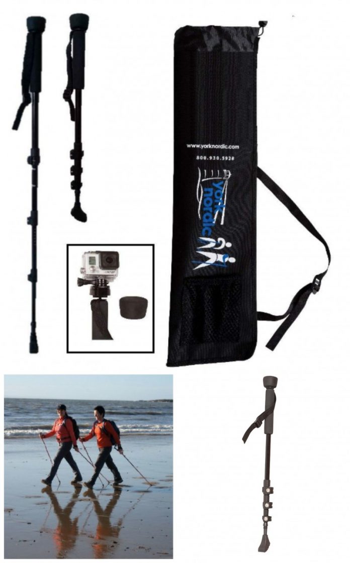 York Nordic Collapsible Trekking & Hiking Poles with Digital Camera Mount, Flip Locks, and Rubber Feet, Pair