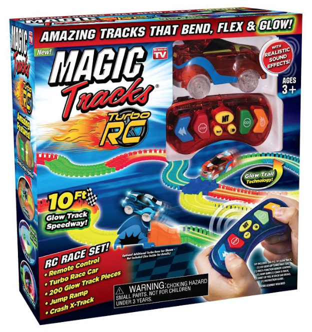 Ontel Magic Tracks RC with Remote Control Turbo Race Cars and 10 ft of Flexible, Bendable Glow in the Dark Racetrack, As Seen on TV