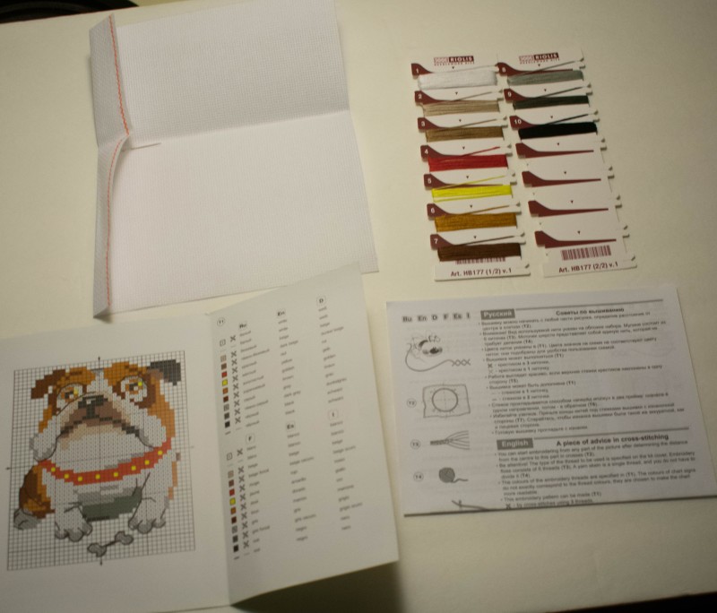 RIOLIS english bulldog cross stitch kit contents