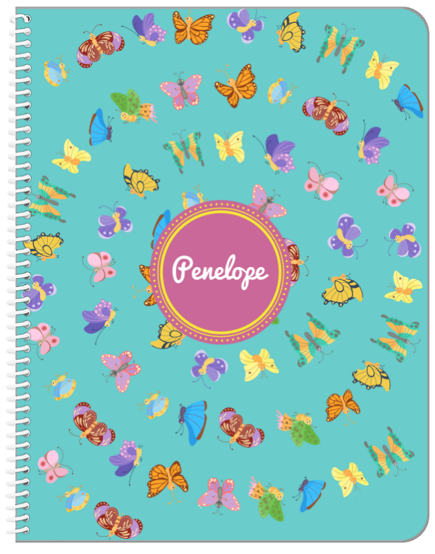 Just So Posh - Personalized Butterfly Notebook III - Teal Background - Circle Nameplate