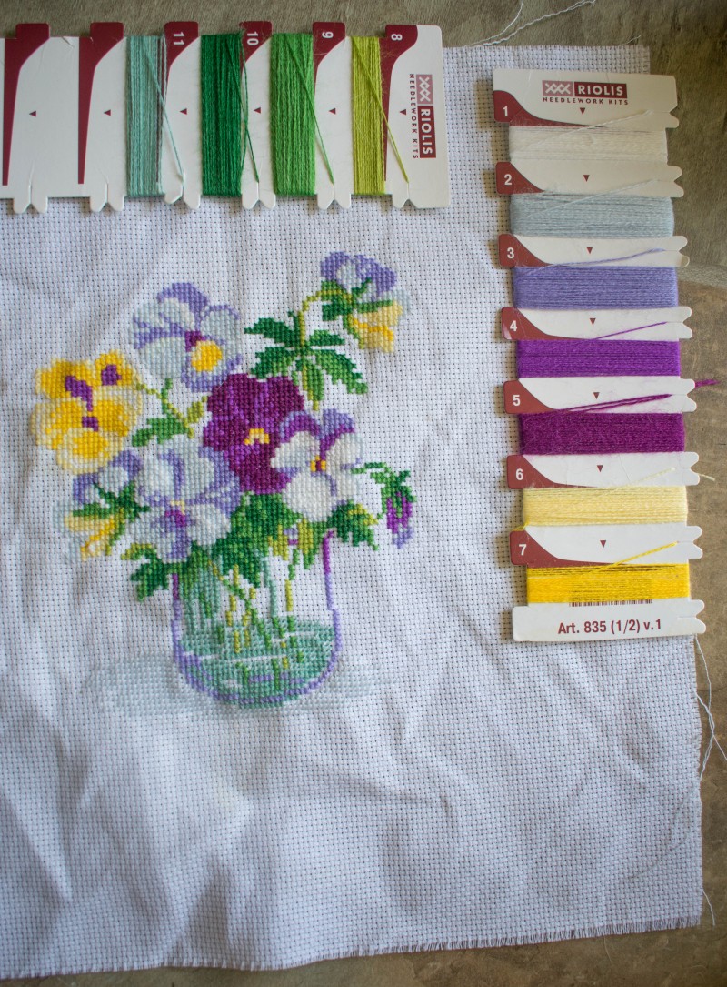 Riolis cross stitch kit finished pansies