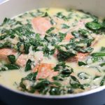 Creamy Spinach + Garlic Salmon Recipe