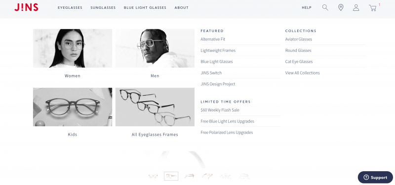 JINS eyewear website