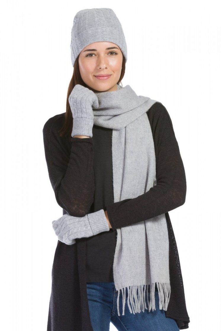 Fishers Finery 3pc 100% Pure Cashmere Hat, Glove, Scarf Set with Gift Box