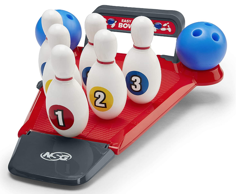 NSG Easy Up Pins Bowling Set for Kids - Mini Bowling Alley with 6 Pins and 2 Balls