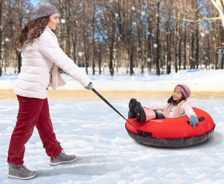 Raxurt 48" Heavy Duty Snow Tube With Canvas Cover - 500 Lb Capacity, Thick Bottom, Tow Rope, For Kids & Adults