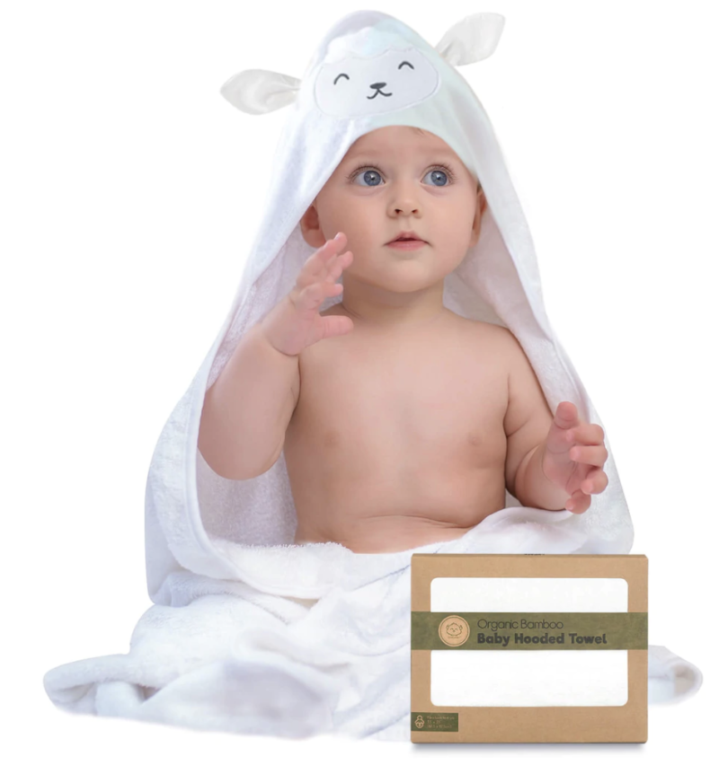 Cuddle Organic Bamboo Baby Hooded Towel (Lamb)