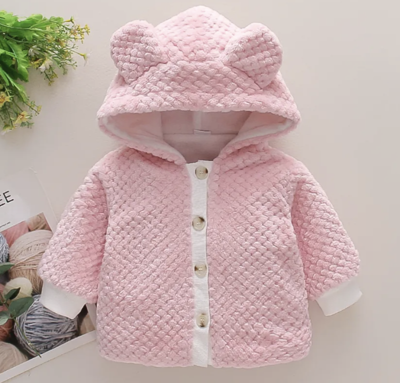 PatPat Pink 3D Ears Hooded Button Down Long-sleeve Baby Coat Jacket