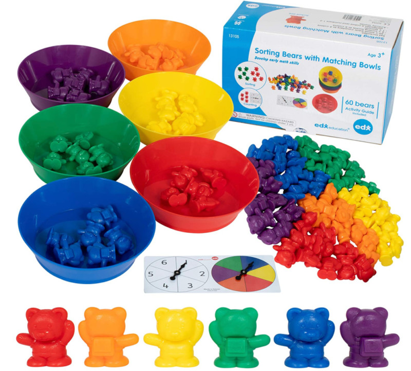 edxeducation Counting Bears with Matching Bowls - Early Math Manipulatives - 68pc Set