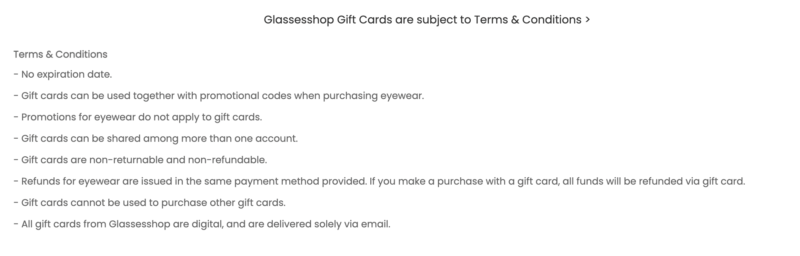 glassesshop.com gift card terms