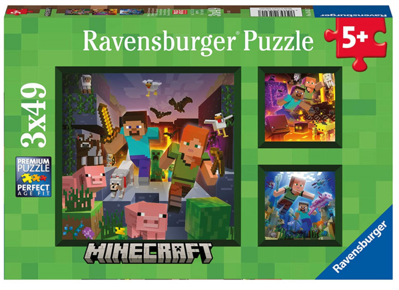 Ravensburger Minecraft Biomes 3 x 49 Piece Jigsaw Puzzle Set