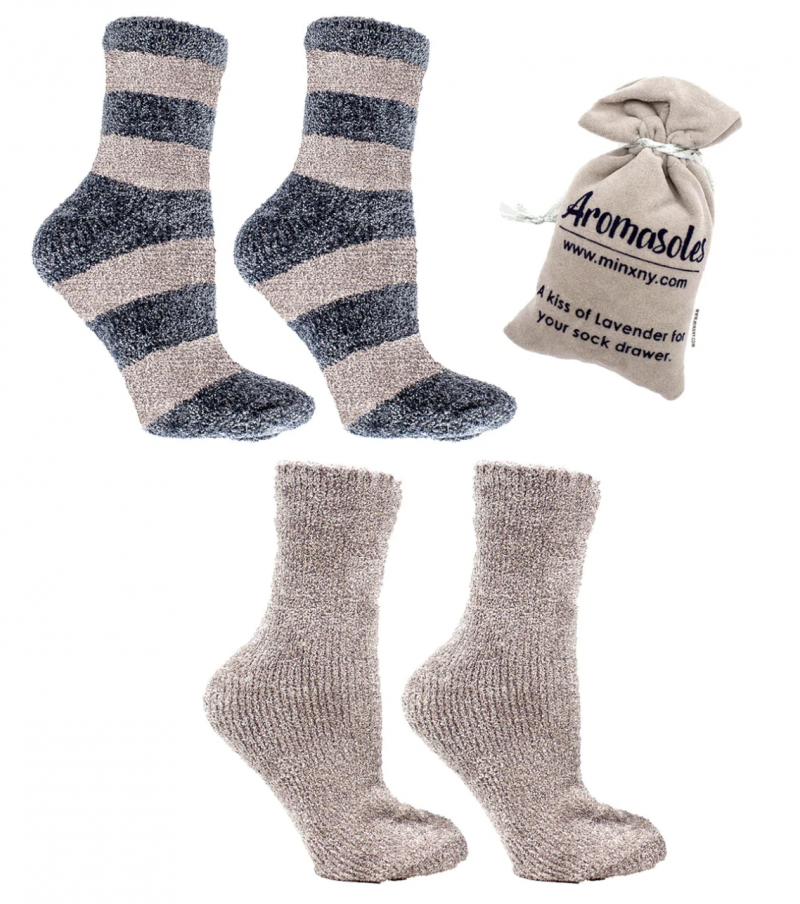 2 Pairs - Velvet Slipper Socks With Lavender infused