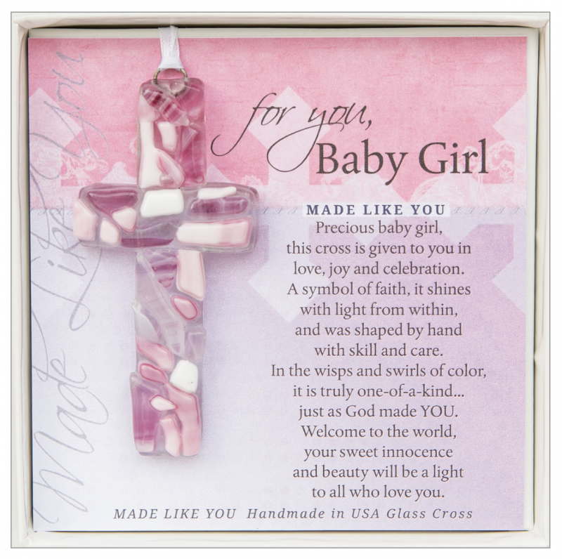 The Grandparent Gift Co. Baby Girl Gift: Handmade Mosaic Glass Cross