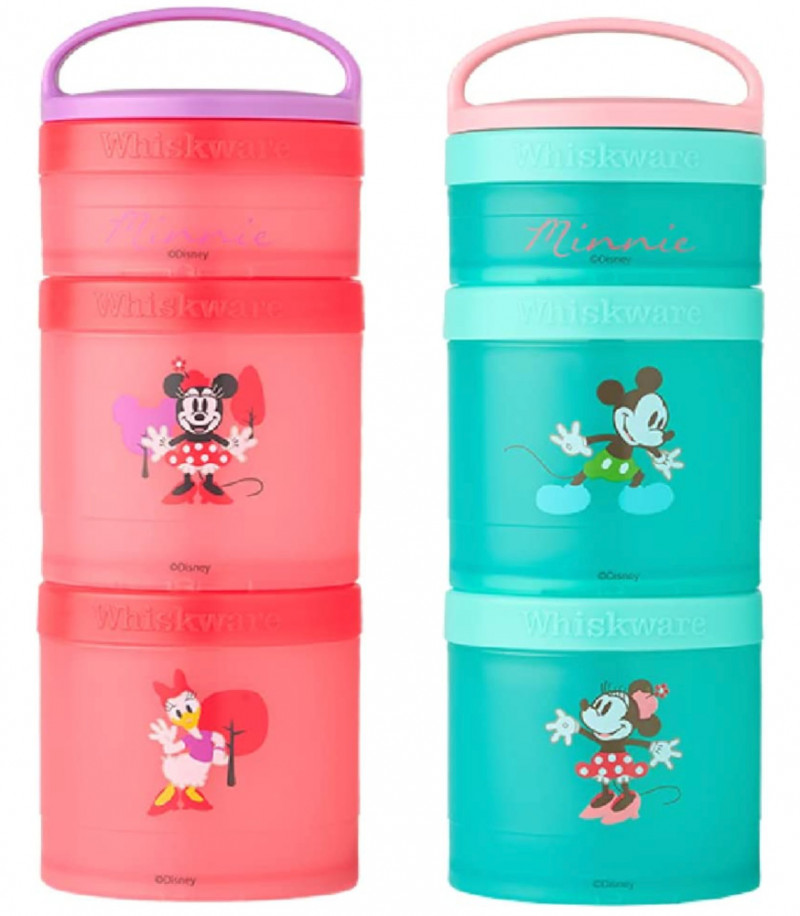 Whiskware Disney Stackable Snack Containers for Kids and Toddlers, 3  Stackable Snack Cups for School and Travel, Mickey and Minnie