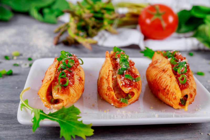 Stuffed shells on a tray