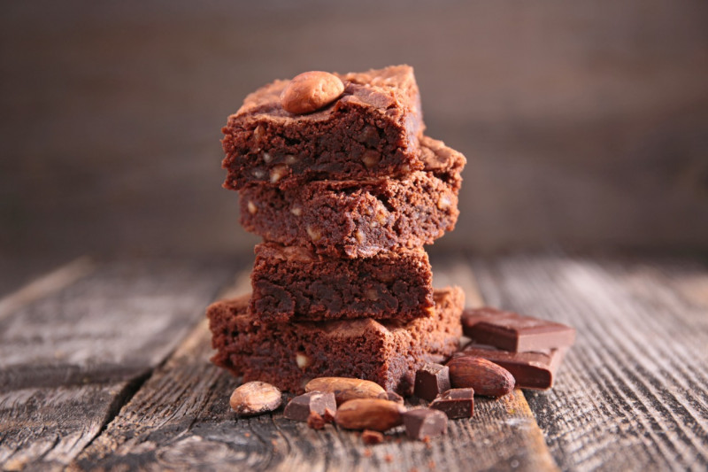 A stack of three brownies