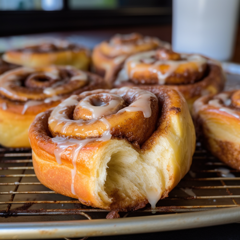 School Cinnamon rolls on a cooling rack