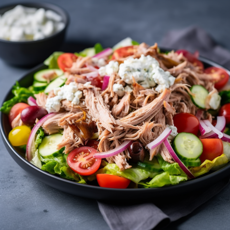 Leftover Pulled Pork Greek Salad with Tzatziki Dressing