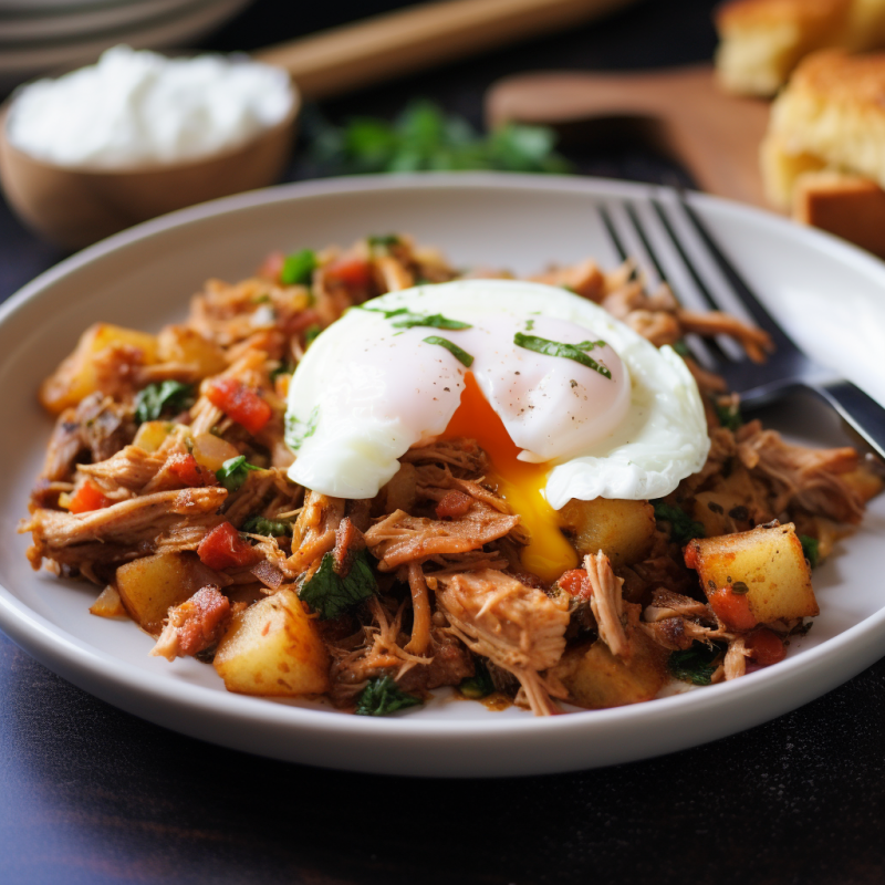 Leftover Pulled Pork Hash with Poached Eggs