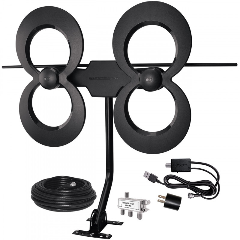 ClearStream 4MAX COMPLETE UHF VHF Outdoor HD TV Antenna with Jolt Switch Amplifier, 20-inch Mast, 30-foot Coaxial Cable, and Splitter