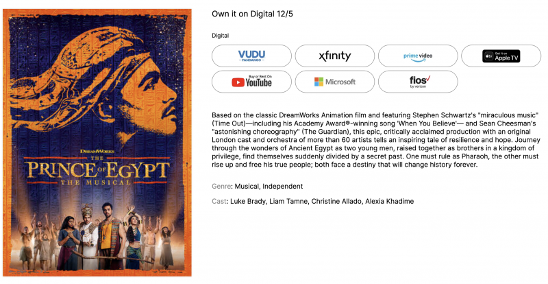Buy Or Rent The Prince of Egypt (Digitally Starting December 5th!)